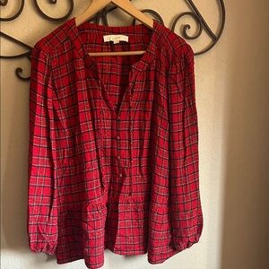 LOFT Red and Black Plaid Blouse